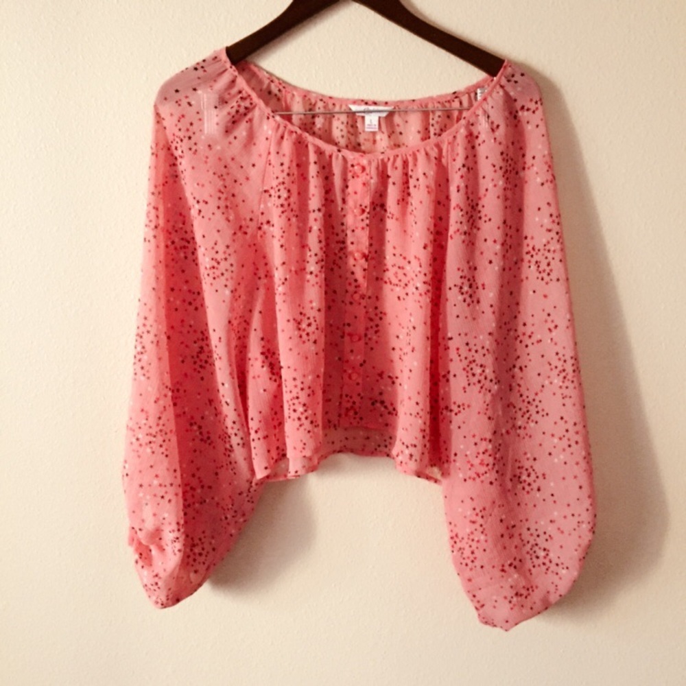 candies Puff sleeve cropped pink blouse